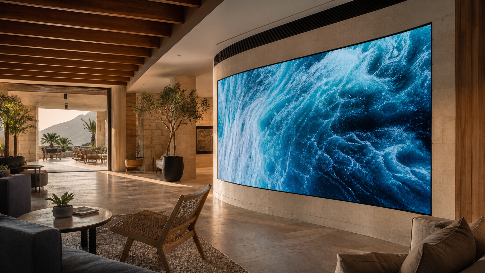 Pantalla LED curva instalada en un hotel de Mallorca